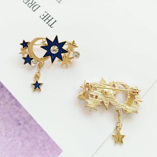 Alloy Rhinestone Moon & Star Brooch