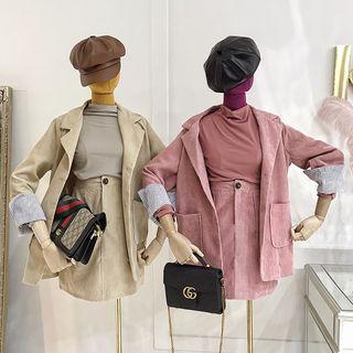 Set: Corduroy Buttoned Jacket + A-line Skirt