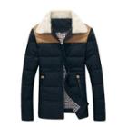 Fleece Collar Color-block Down Jacket