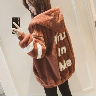 Lettering Fleece Hooded Sweatshirt