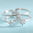 925 Sterling Silver Rhinestone Moon & Star Layered Ring Ring - Crescent & Star - Silver - One Size