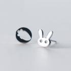 Asymmetrical Stud Earring 1 Pair - Asymmetric - Silver & Black - One Size