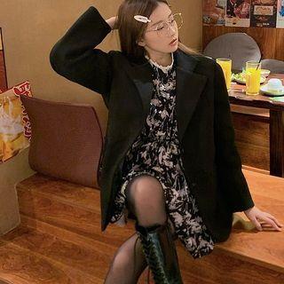 Plain Blazer / Floral Lettuce Edge Dress