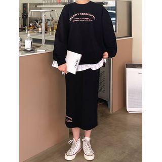Band-waist Letter-embroidered A-line Skirt
