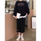 Band-waist Letter-embroidered A-line Skirt