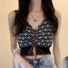 Argyle Lace-up Knit Cropped Camisole Top