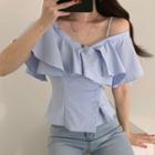 Short-sleeve Cold-shoulder Ruffle Shirt