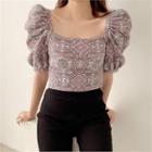 Puff-sleeve Paisley Cropped Blouse