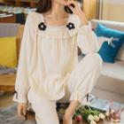 Loungewear Set : Long-sleeve Flower & Bow Top + Pants