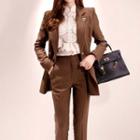 Set: Striped Double-breasted Blazer + Cropped Straight-fit Pants