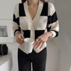 V-neck Checked Cardigan Black - One Size