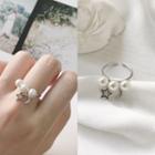 Moon & Star Faux Pearl Sterling Silver Open Ring K377 - Silver - One Size