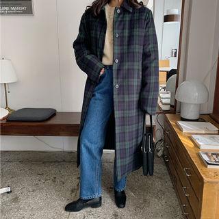 Tartan Plaid Long Mac Coat Dark Green - One Size