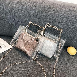 Set: Cat Handle Transparent Crossbody Bag + Pouch