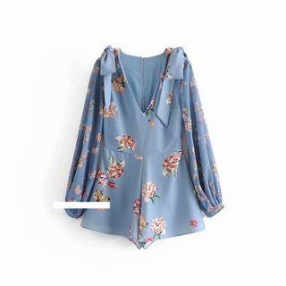 Long-sleeve Flower Print Playsuit