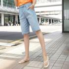 Washed Knee-length Denim Shorts Blue - One Size