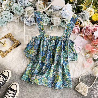 Ruffle Floral Print Sleeveless Top