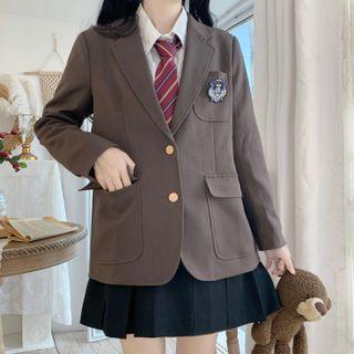 Button Blazer / Shirt / Neck Tie / Pleated Skirt