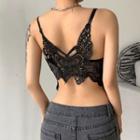 Lace Butterfly Cropped Camisole Top Black - One Size