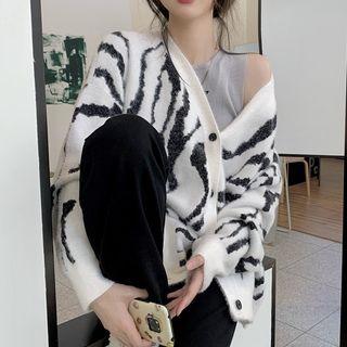 V-neck Zebra Print Cardigan Zebra Print - Black & White - One Size