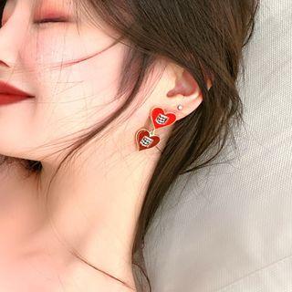 Plaid Alloy Heart Dangle Earring 1 Pair - 925 Silver - One Size