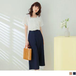 Short Sleeve Lace Panel Chiffon Jumpsuit
