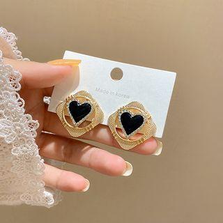 Sterling Silver Rhinestone Heart Stud Earring E4765 - Gold - One Size