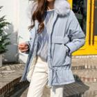 Faux-fur Trim Drawstring-waist Puffer Jacket