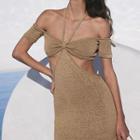 Short-sleeve Halter Cut-out Midi Sheath Dress