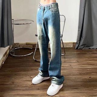 Distressed Low Rise Wide Leg Jeans