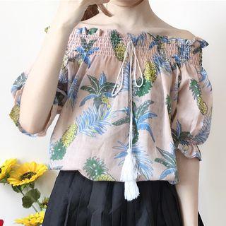 Pineapple Print Off-shoulder Blouse