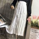 Layered Velvet Pleated Midi Skirt