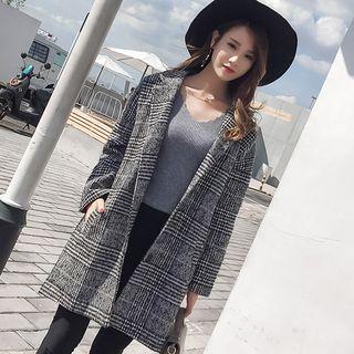 Plaid Open Front Long Blazer