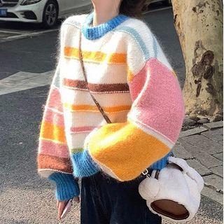 Striped Knit Sweater White - One Size