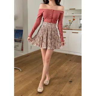 Crystal-pleat Leopard Miniskirt