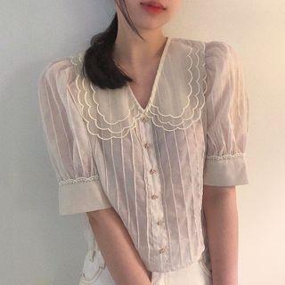 Short-sleeve Mesh Shirt Off-white - One Size
