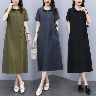 Short-sleeve Tie-side A-line Polo Dress