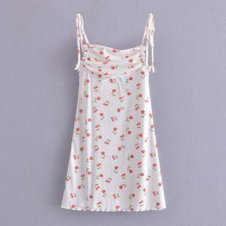 Spaghetti-strap Floral Knit Mini A-line Dress
