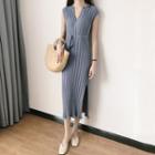 Plain Slim-fit V-neck Short-sleeve Knit Dress