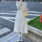 Plain Ruffle Puff-sleeve Dress Milky White - One Size
