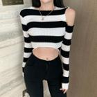 Striped Crop Knit T-shirt As Shown In Figure - One Size