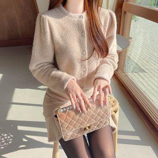 Knit Set: Fluffy Cardigan + Ruffled Miniskirt