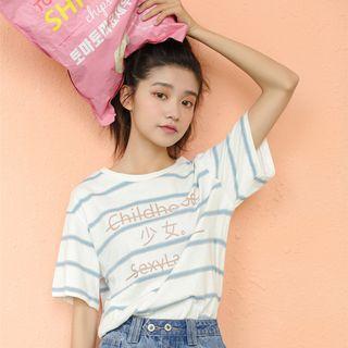 Short-sleeve Striped Character T-shirt