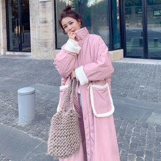 Faux Shearling Trim Padded Long Zip Jacket