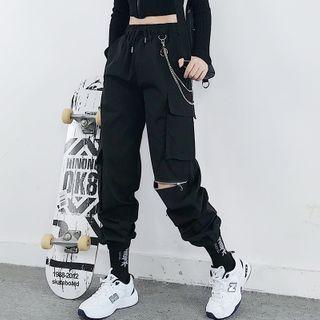 Fleece Lining High-waist Cargo Pants
