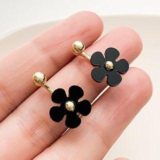 Flower Drop Earring 1 Pair - S925 Silver Needle - Black - One Size