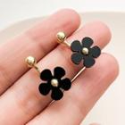 Flower Drop Earring 1 Pair - S925 Silver Needle - Black - One Size