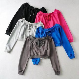 Off-shoulder Lace-up Sweatshirt
