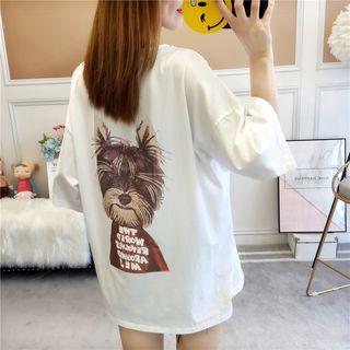 Lettering 3/4-sleeve Loose-fit T-shirt