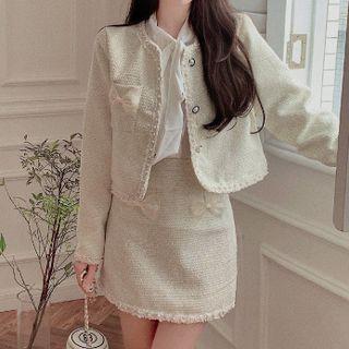 Set: Tweed Cropped Jacket + Mini Pencil Skirt
